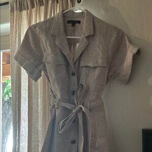 Banana Republic Gray Buttoned Tie Front Dress Linen Safari
